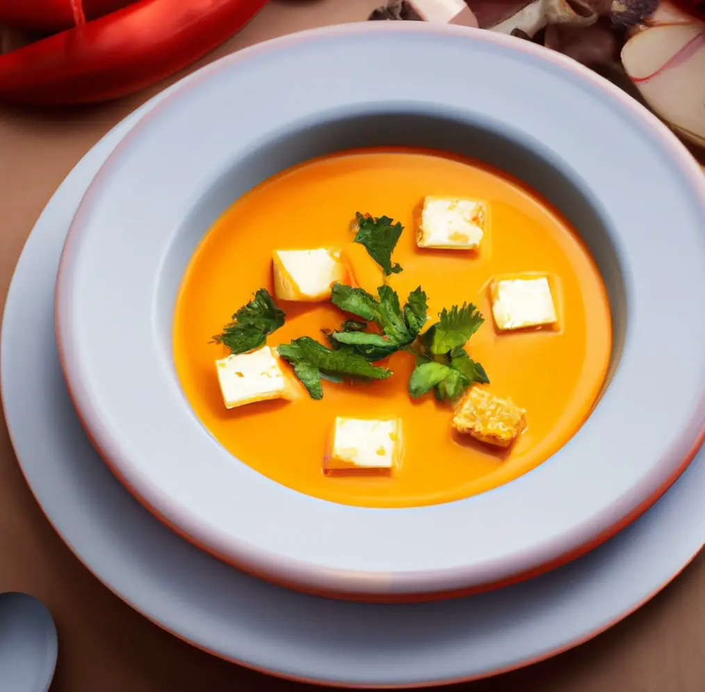 Kokosowo dyniowa zupa z pieczonym tofu