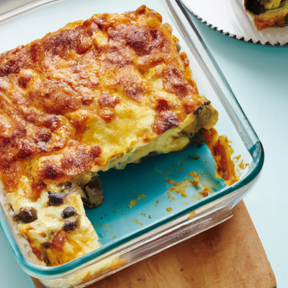 Śniadaniowa keto zapiekanka z bekonem i pieczarkami