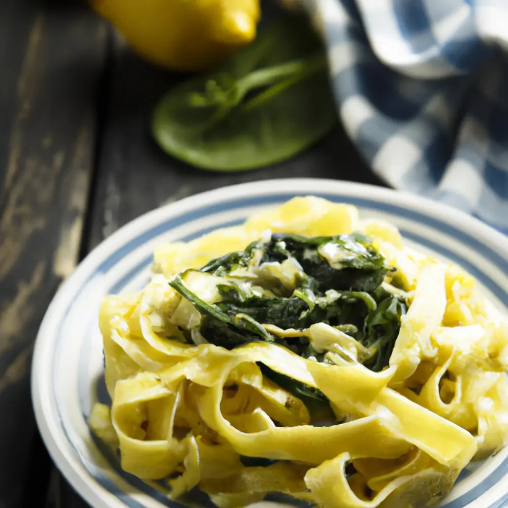 Tagliatelle z sosem serowym i szpinakiem