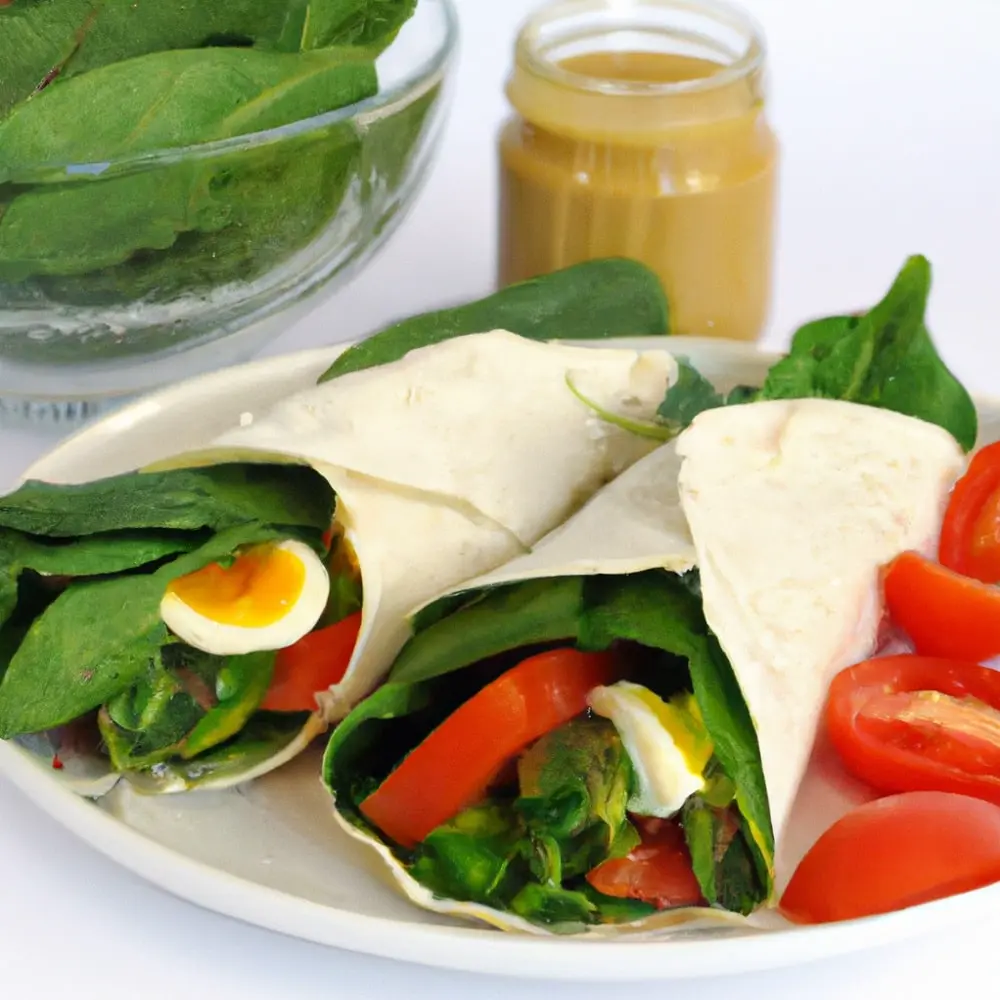 Tortilla z jajkiem, szpinakiem, awokado i pomidorem