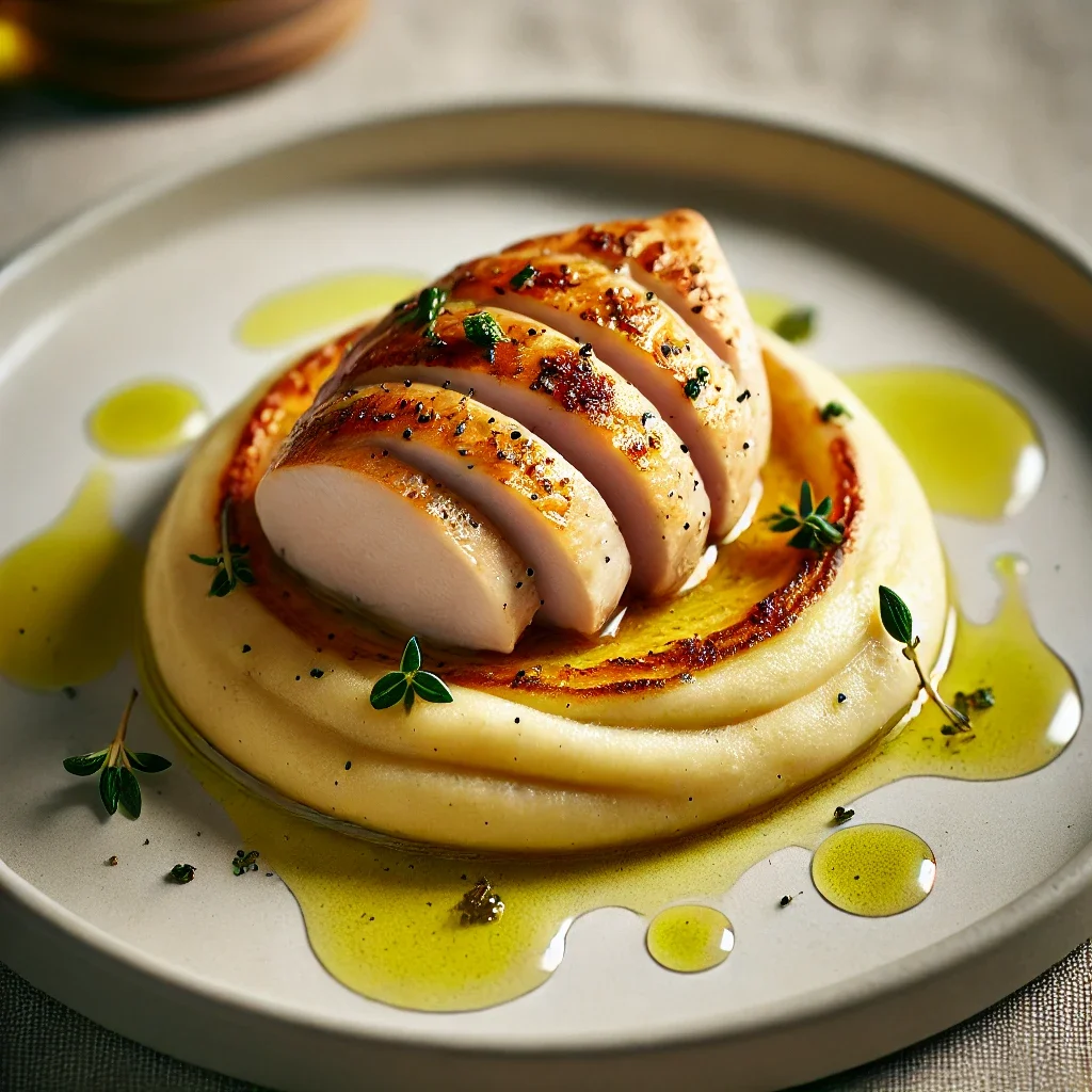 Pieczona pierś z indyka na puree z selera