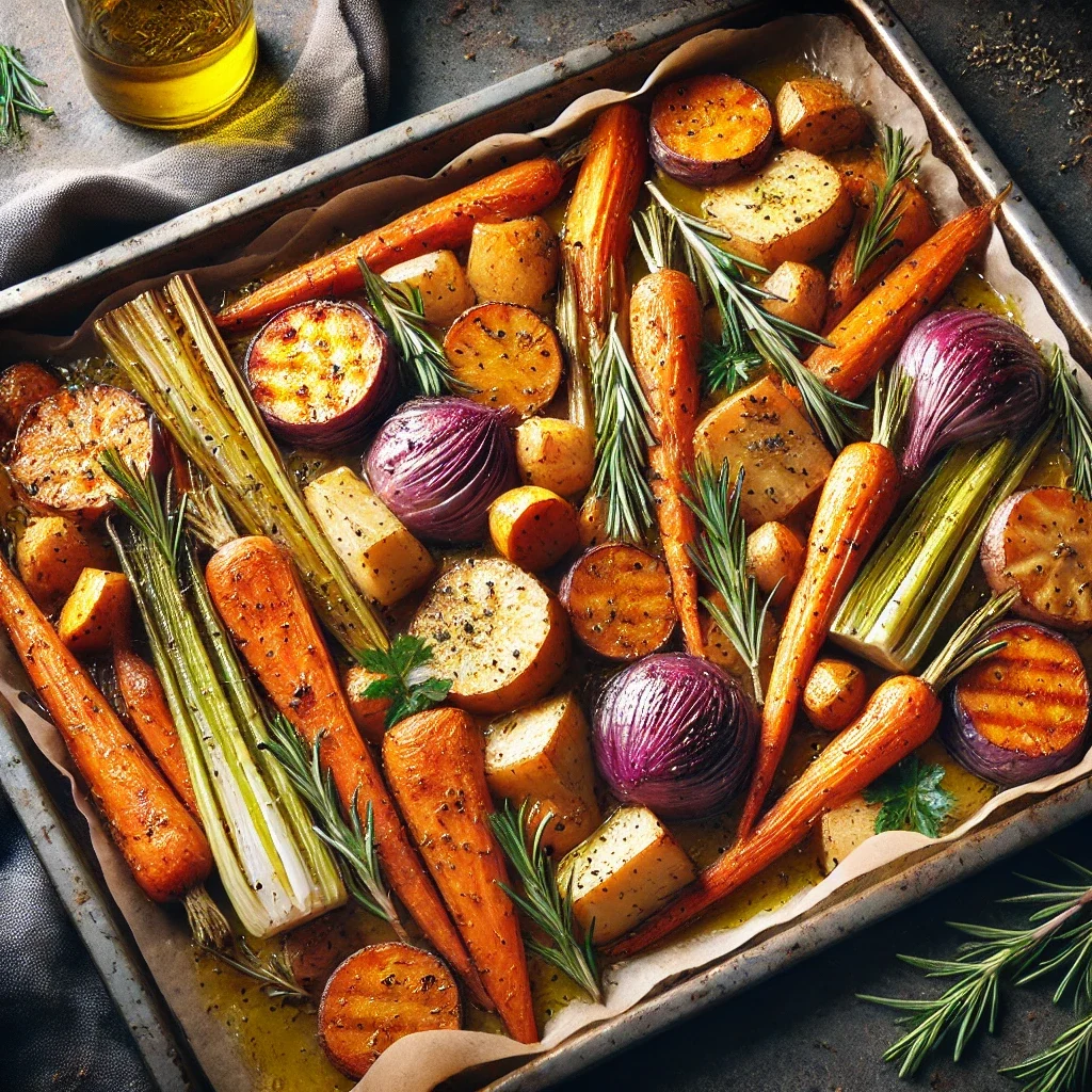 Pieczone warzywa korzeniowe z rozmarynem