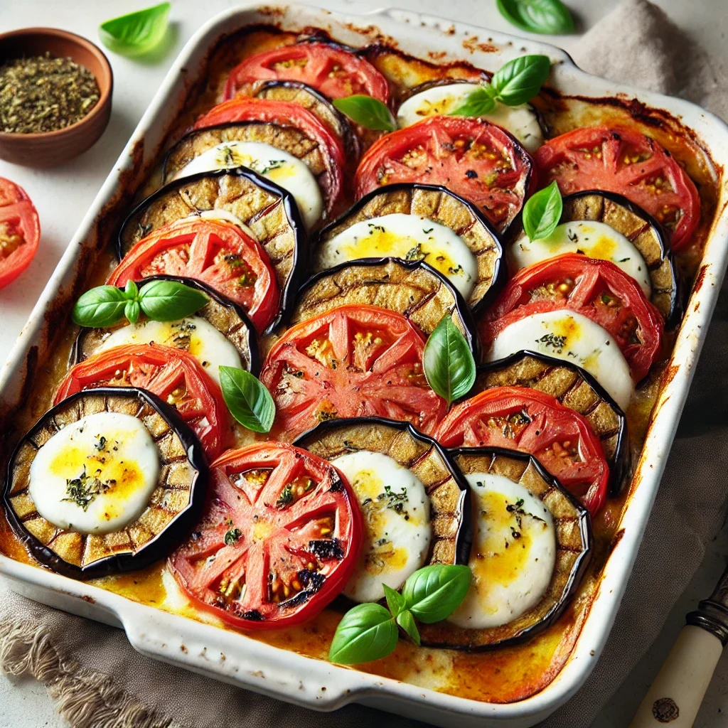 Bakłażan zapiekany z mozzarellą i pomidorami