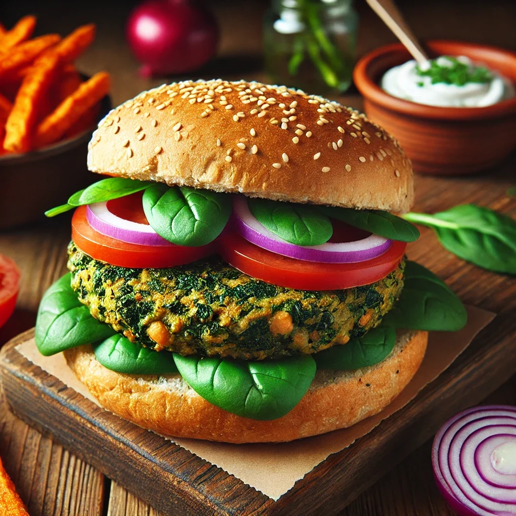 Burger z ciecierzycy i szpinaku