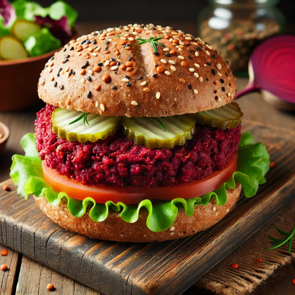 Burger z soczewicy i buraka