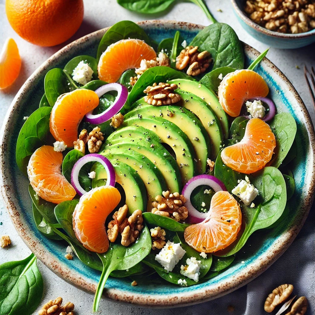 Sałatka z mandarynkami, awokado i szpinakiem