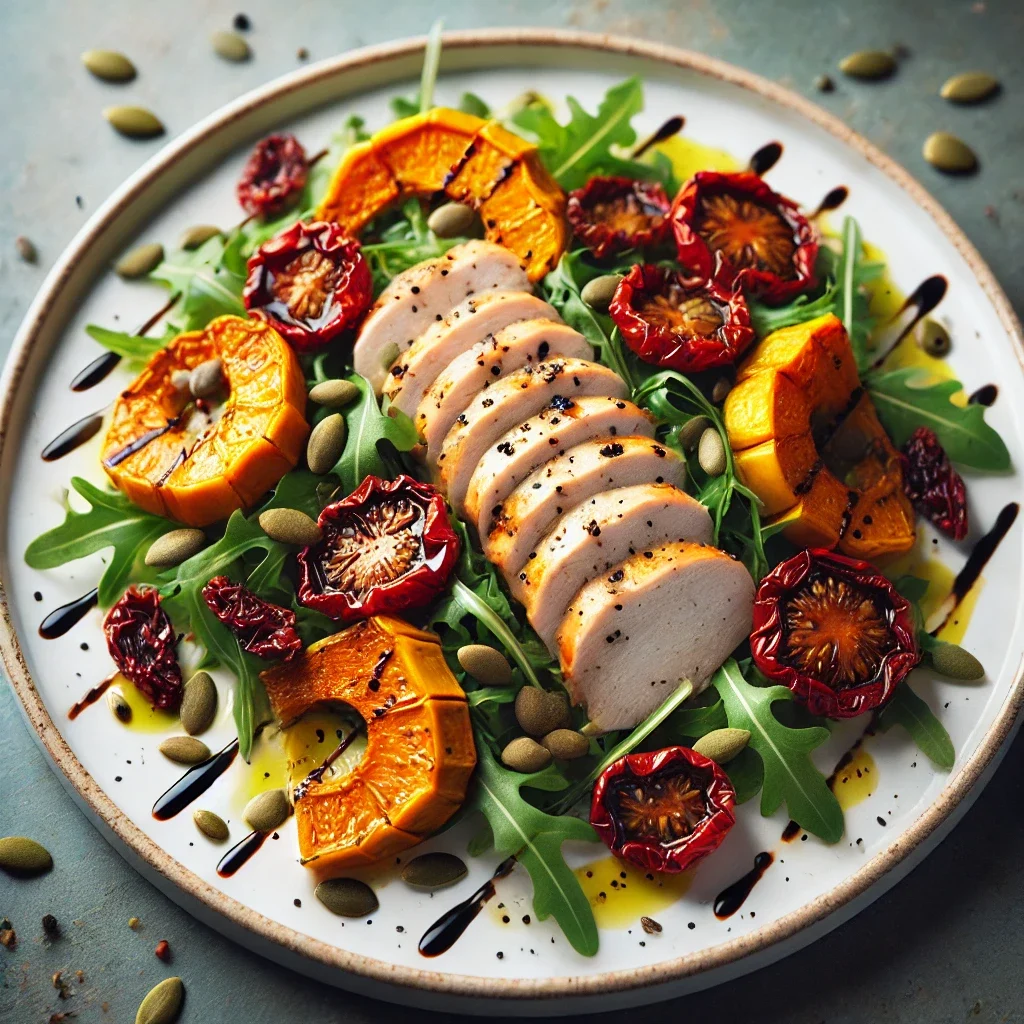 Sałatka z pieczoną dynią i suszonymi pomidorami