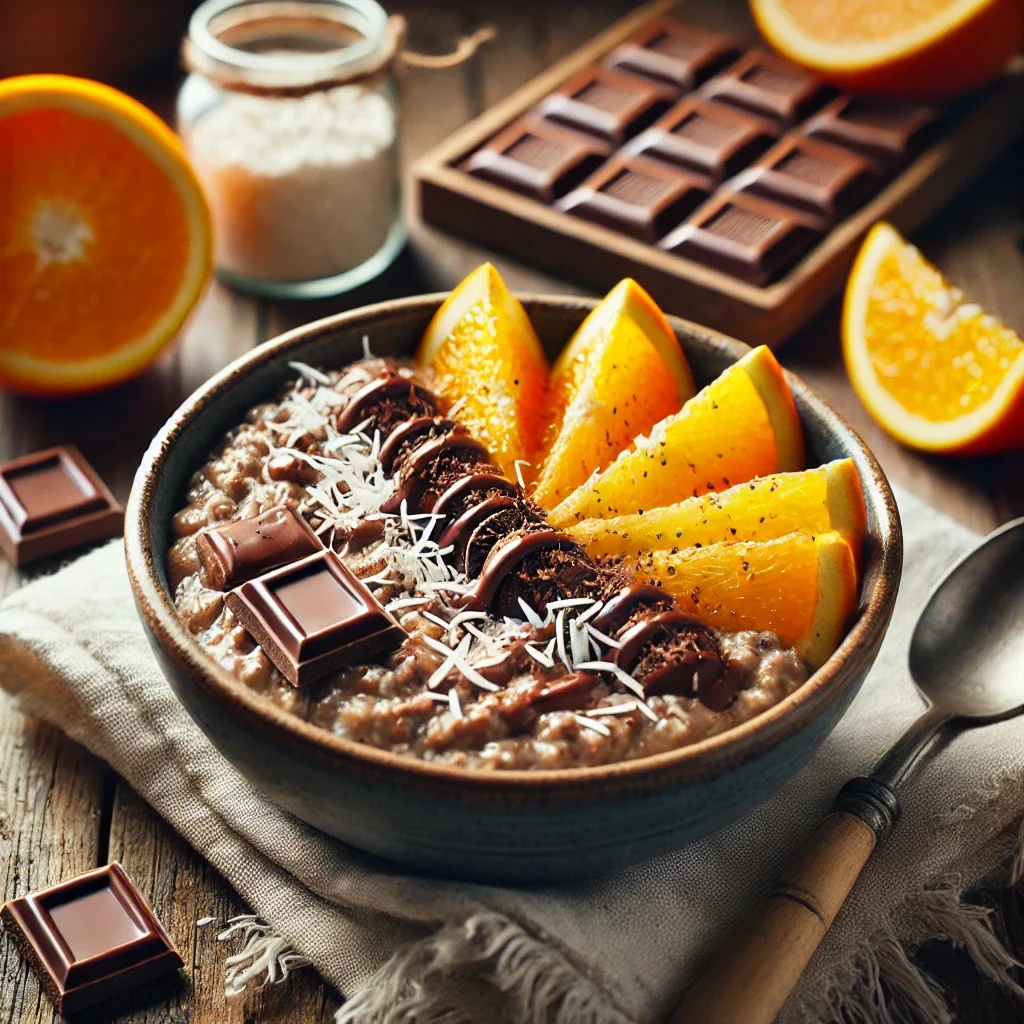 Czekoladowo-kokosowa owsianka z pomarańczą