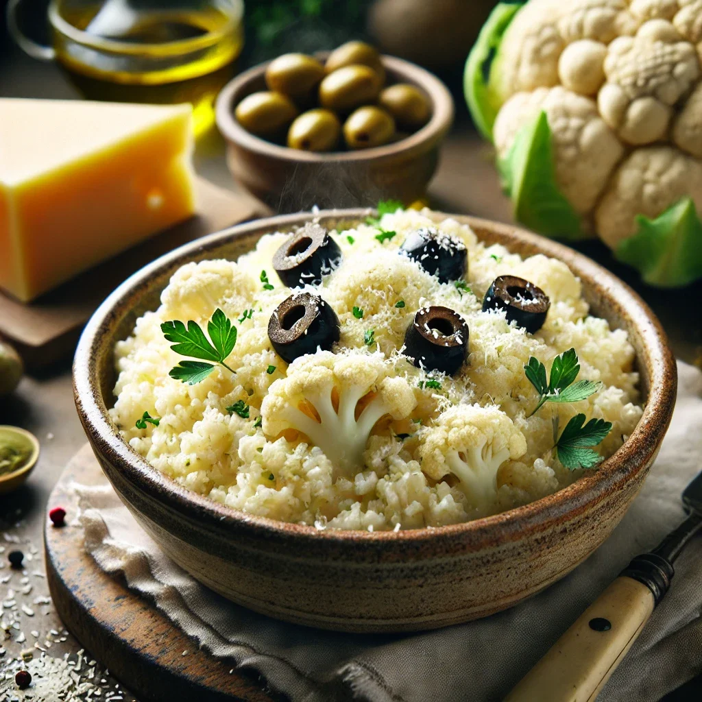 Kalafiorowe risotto z oliwkami i parmezanem