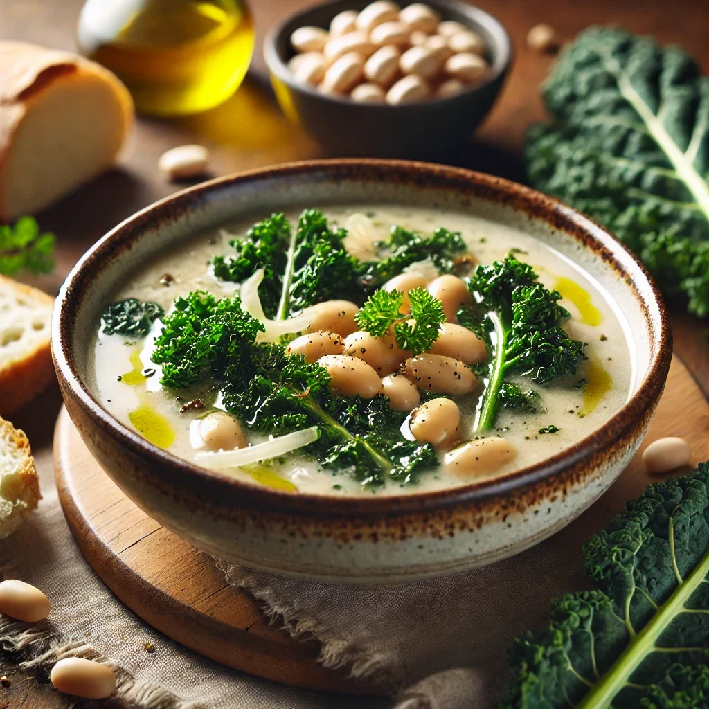 Kremowa zupa z białej fasoli i jarmużu