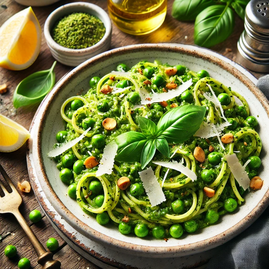 Makaron z pesto z groszku