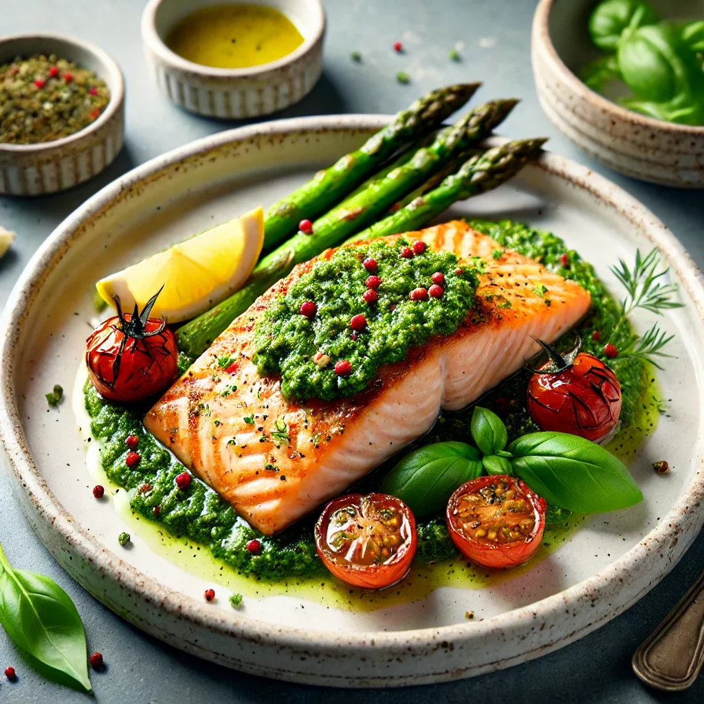 Pieczony łosoś z pesto