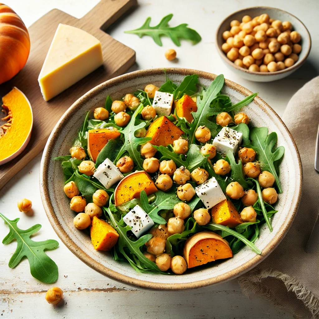 Sałatka z ciecierzycą, pieczoną dynią i fetą