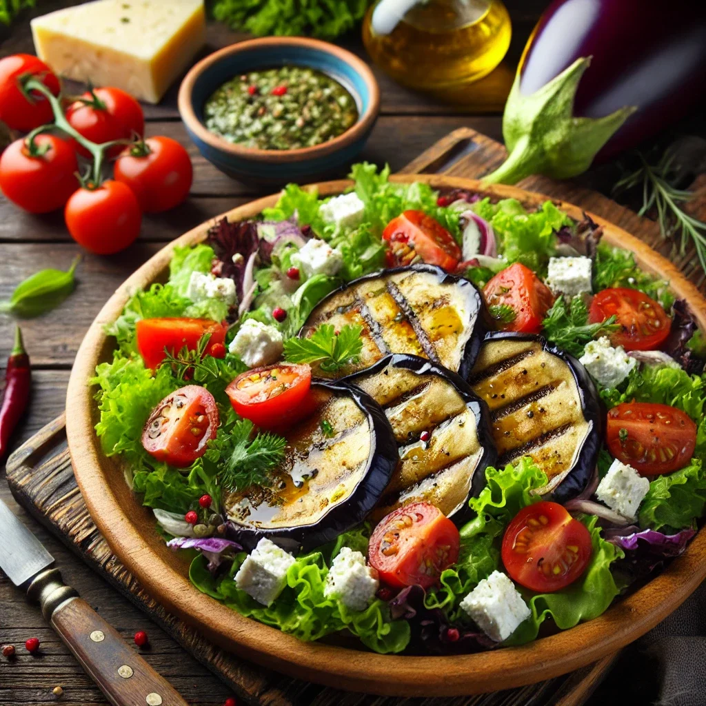Sałatka z grillowanym bakłażanem i serem feta
