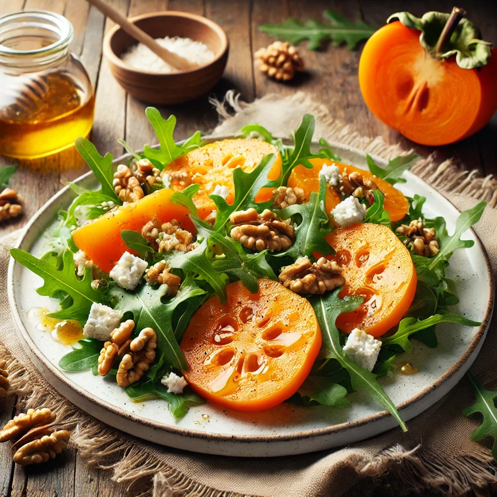 Sałatka z kaki, rukoli i orzechów włoskich