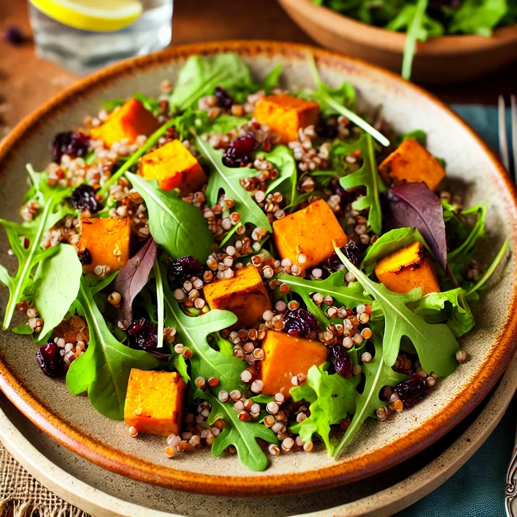 Sałatka z kaszą jaglaną, pieczonym batatem i żurawiną