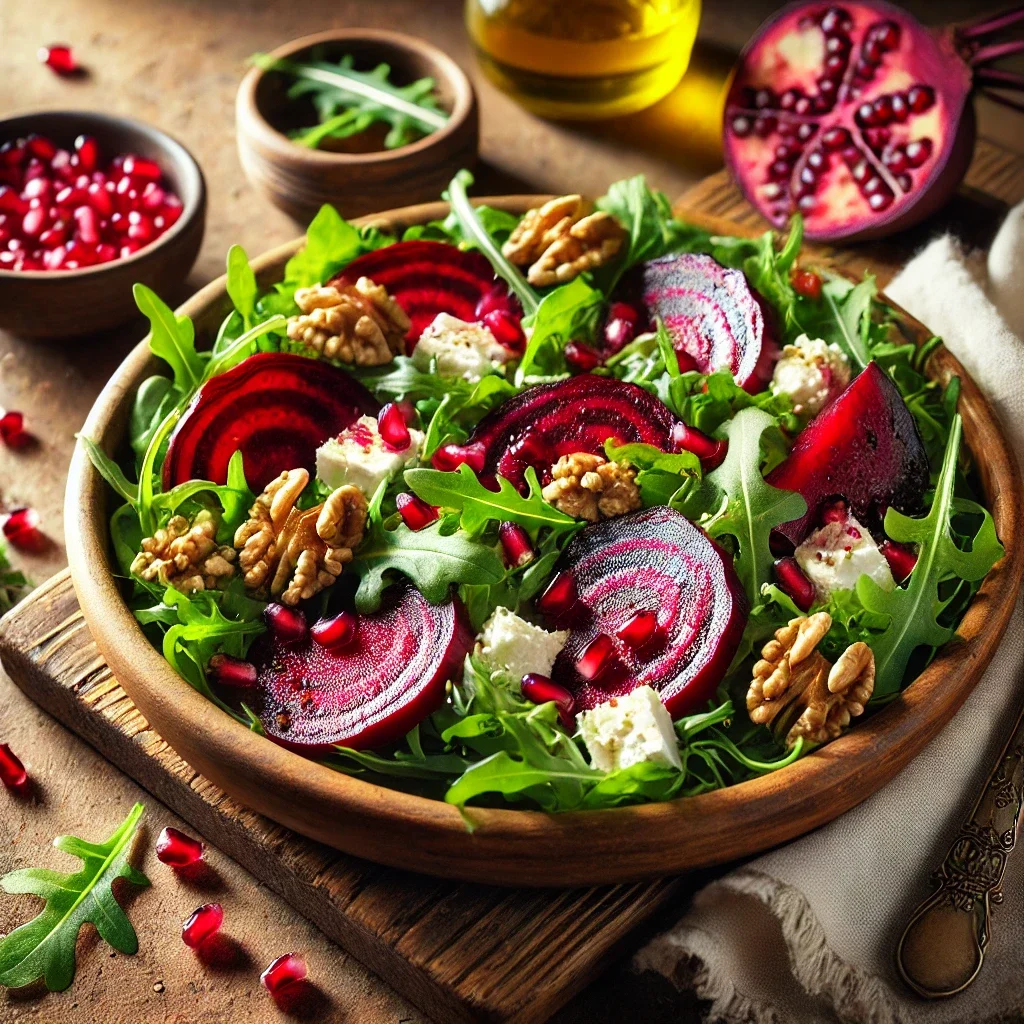 Sałatka z pieczonym burakiem, granatem i rukolą