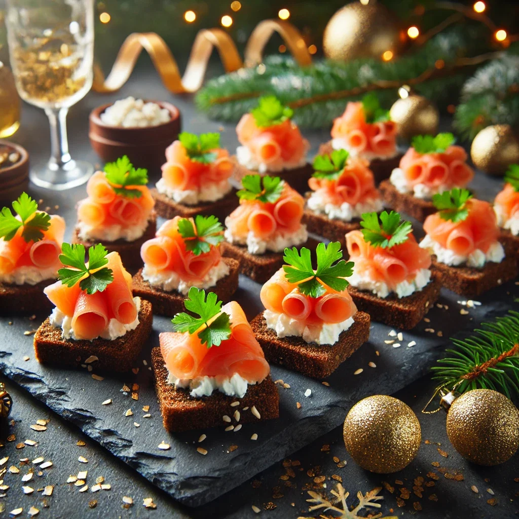 Mini kanapki z serkiem i łososiem