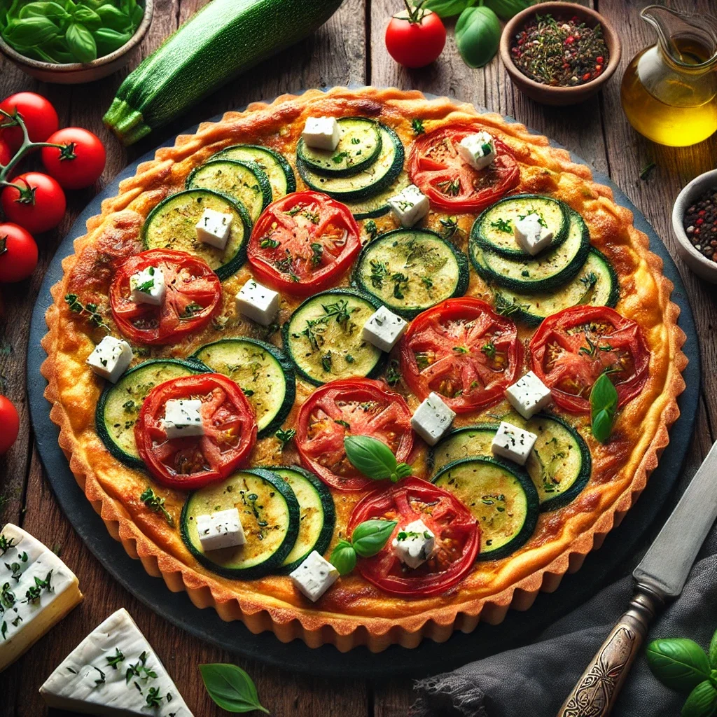 Tarta z cukinią, pomidorami i serem feta